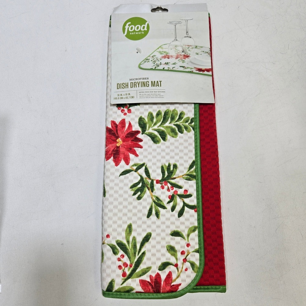 Food Network Dish Drying Mat 16x18 Christmas Holly Pine Berry Holiday New